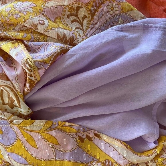 Maison d' Amelie yellow blouse purple paisley print top flutter sleeve size S - Picture 13 of 15